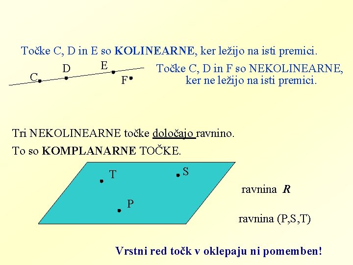 Točke C, D in E so KOLINEARNE, ker ležijo na isti premici. E D