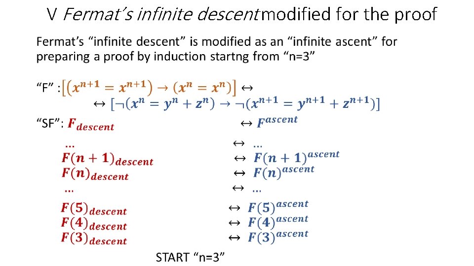 V Fermat’s infinite descent modified for the proof • 