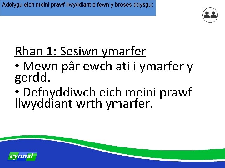 Adolygu eich meini prawf llwyddiant o fewn y broses ddysgu: Rhan 1: Sesiwn ymarfer