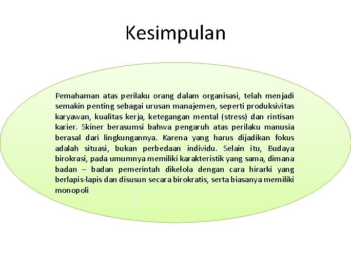 Kesimpulan Pemahaman atas perilaku orang dalam organisasi, telah menjadi semakin penting sebagai urusan manajemen,