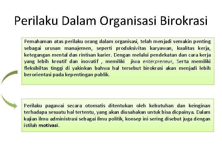 Perilaku Dalam Organisasi Birokrasi Pemahaman atas perilaku orang dalam organisasi, telah menjadi semakin penting