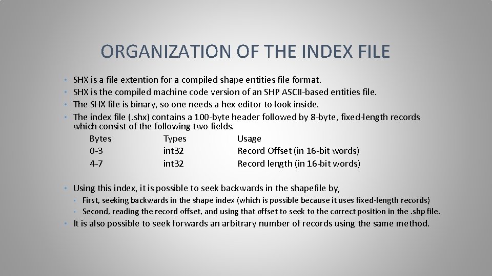 ORGANIZATION OF THE INDEX FILE SHX is a file extention for a compiled shape