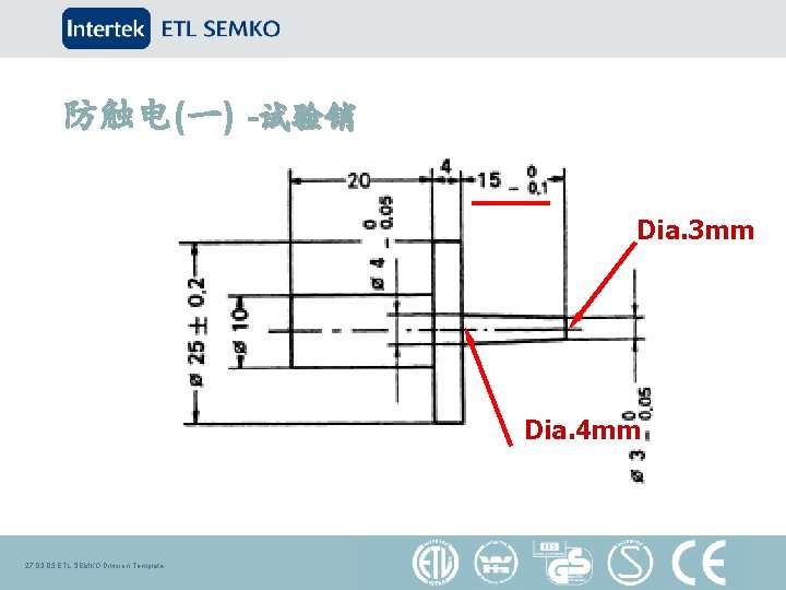 防触电(一) -试验销 Dia. 3 mm Dia. 4 mm 27. 03 ETL SEMKO Division Template