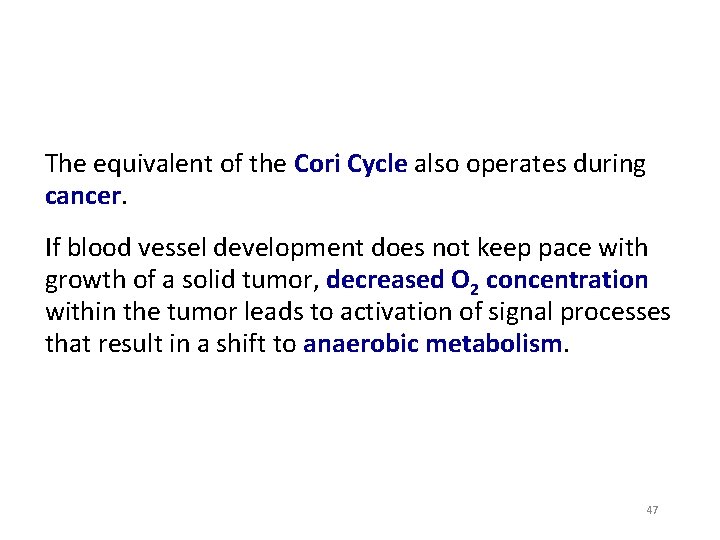 The equivalent of the Cori Cycle also operates during cancer. If blood vessel development