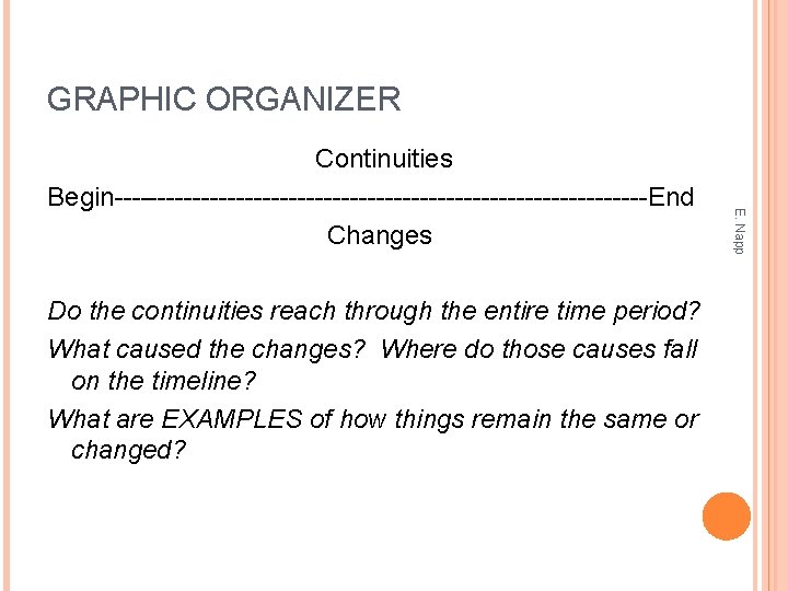 GRAPHIC ORGANIZER Do the continuities reach through the entire time period? What caused the