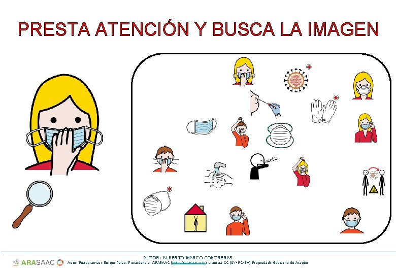 PRESTA ATENCIÓN Y BUSCA LA IMAGEN AUTOR: ALBERTO MARCO CONTRERAS Autor Pictogramas: Sergio Palao.