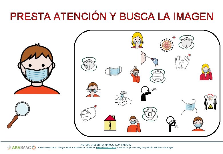 PRESTA ATENCIÓN Y BUSCA LA IMAGEN AUTOR: ALBERTO MARCO CONTRERAS Autor Pictogramas: Sergio Palao.