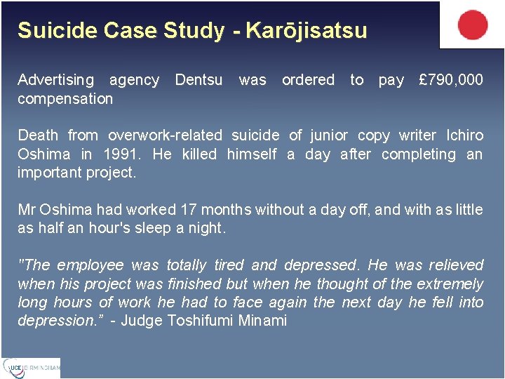 Suicide Case Study - Karōjisatsu Advertising agency Dentsu was ordered to pay £ 790,