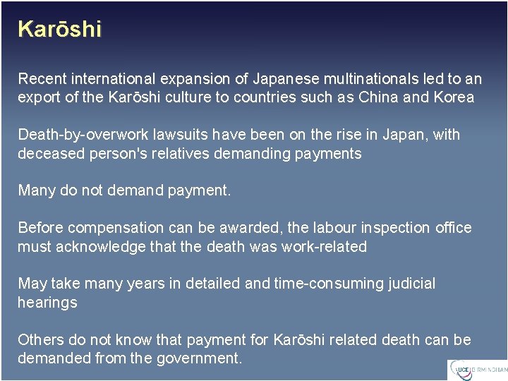 Karōshi Recent international expansion of Japanese multinationals led to an export of the Karōshi