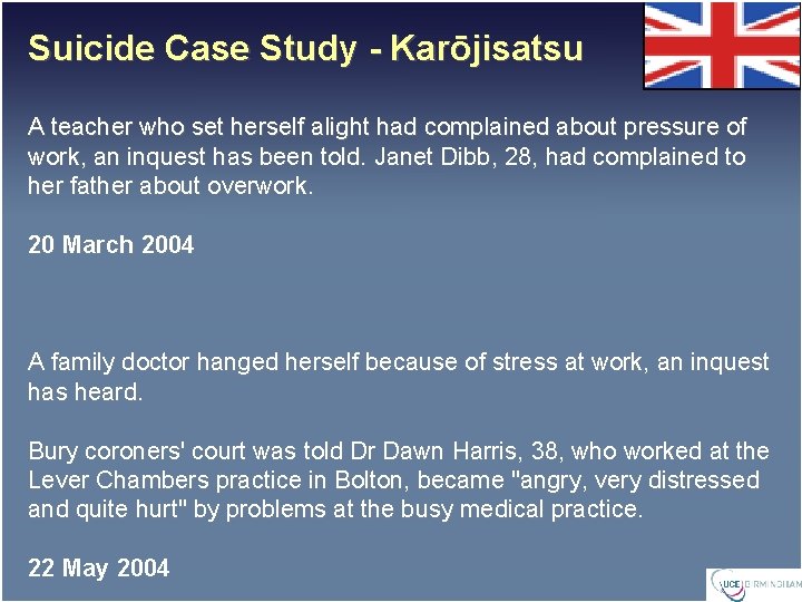 Suicide Case Study - Karōjisatsu A teacher who set herself alight had complained about