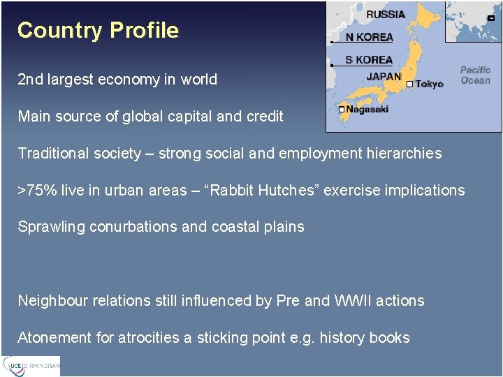 Country Profile 2 nd largest economy in world Main source of global capital and