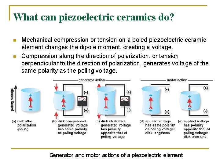What can piezoelectric ceramics do? n n Mechanical compression or tension on a poled