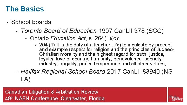 The Basics • School boards • Toronto Board of Education 1997 Can. LII 378