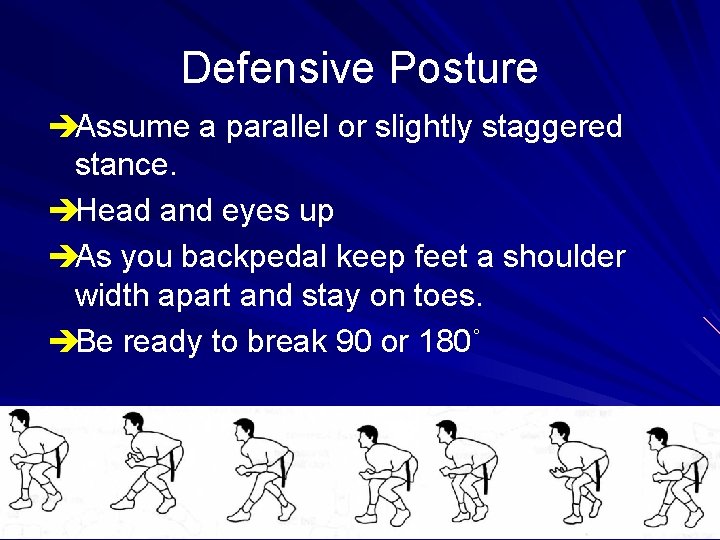 Defensive Posture èAssume a parallel or slightly staggered stance. èHead and eyes up èAs