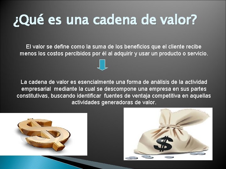 ¿Qué es una cadena de valor? El valor se define como la suma de