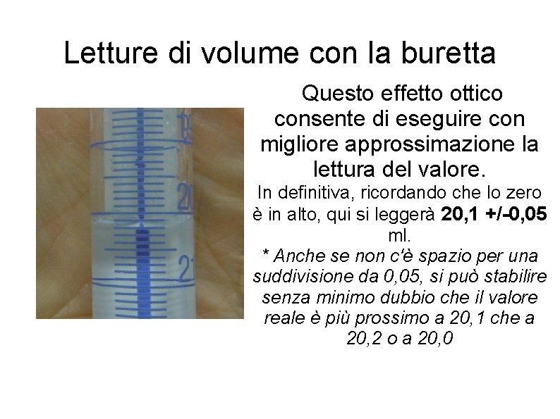 Letture di volume con la buretta La buretta