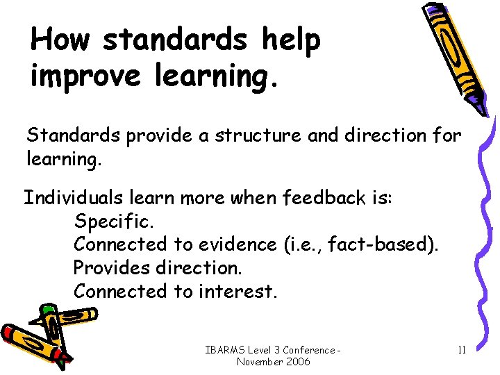 How standards help improve learning. Standards provide a structure and direction for learning. Individuals