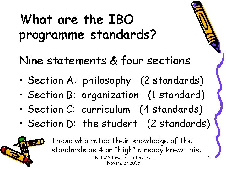 What are the IBO programme standards? Nine statements & four sections • • Section