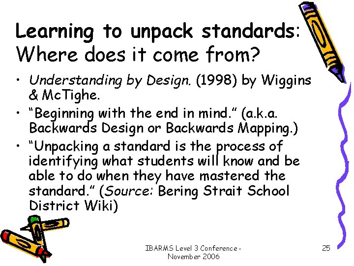 Learning to unpack standards: Where does it come from? • Understanding by Design. (1998)