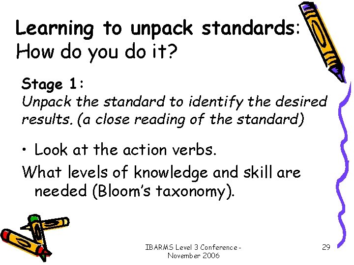 Learning to unpack standards: How do you do it? Stage 1: Unpack the standard