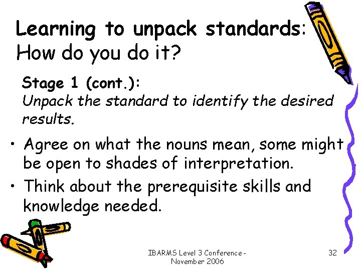 Learning to unpack standards: How do you do it? Stage 1 (cont. ): Unpack