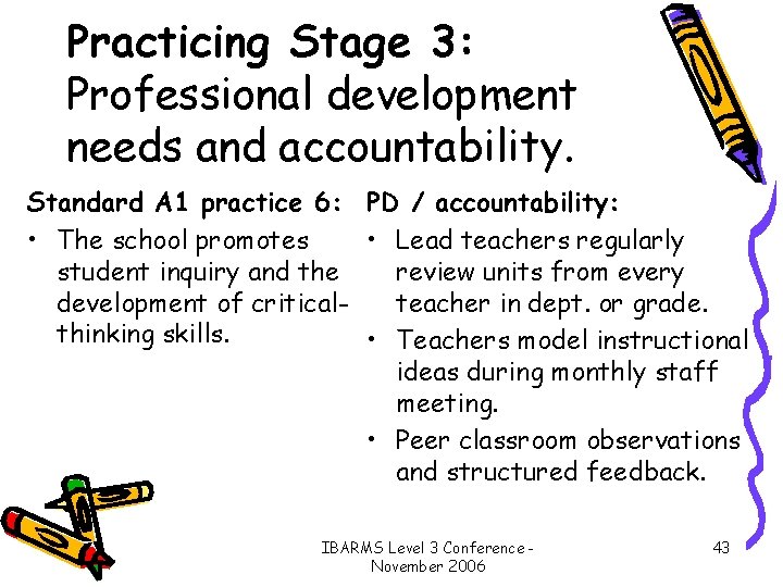 Practicing Stage 3: Professional development needs and accountability. Standard A 1 practice 6: PD