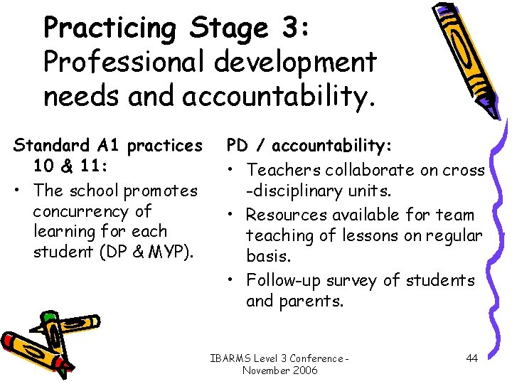 Practicing Stage 3: Professional development needs and accountability. Standard A 1 practices 10 &