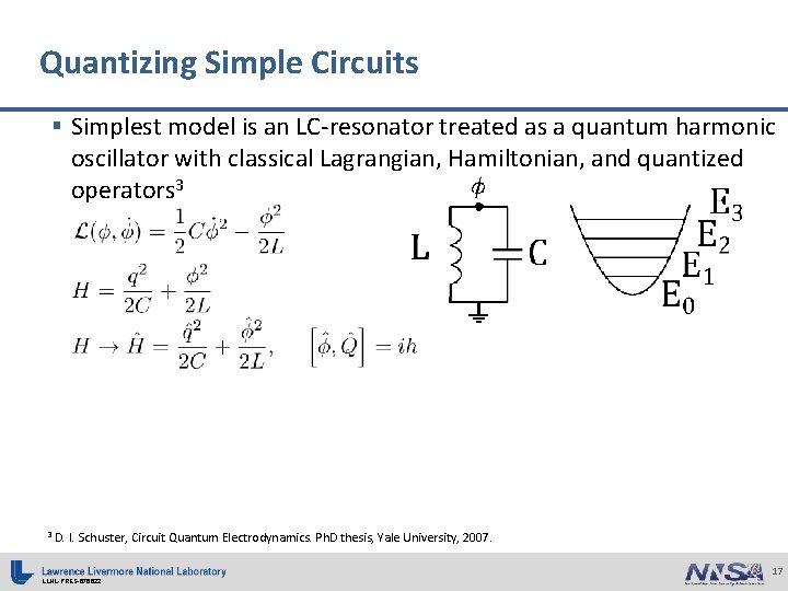 Quantizing Simple Circuits § Simplest model is an LC-resonator treated as a quantum harmonic