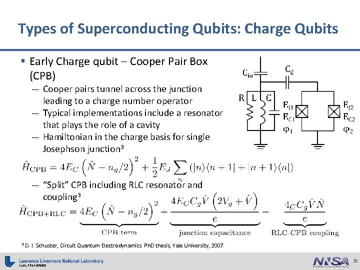 Types of Superconducting Qubits: Charge Qubits § Early Charge qubit – Cooper Pair Box