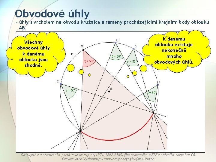 Obvodové úhly - úhly s vrcholem na obvodu kružnice a rameny procházejícími krajními body