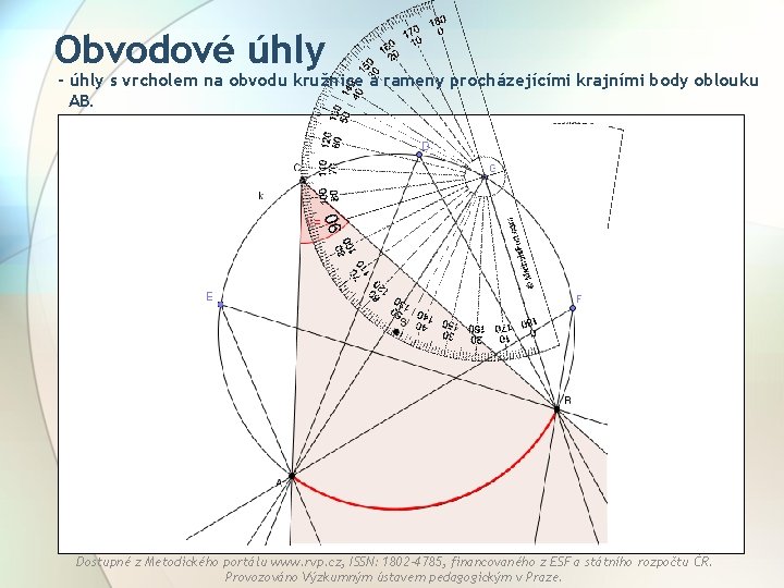 Obvodové úhly - úhly s vrcholem na obvodu kružnice a rameny procházejícími krajními body