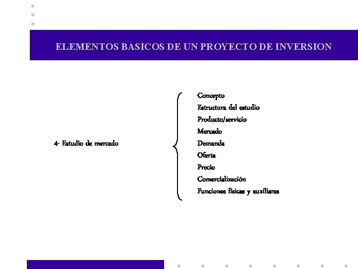 ELEMENTOS BASICOS DE UN PROYECTO DE INVERSION 4 - Estudio de mercado Concepto Estructura