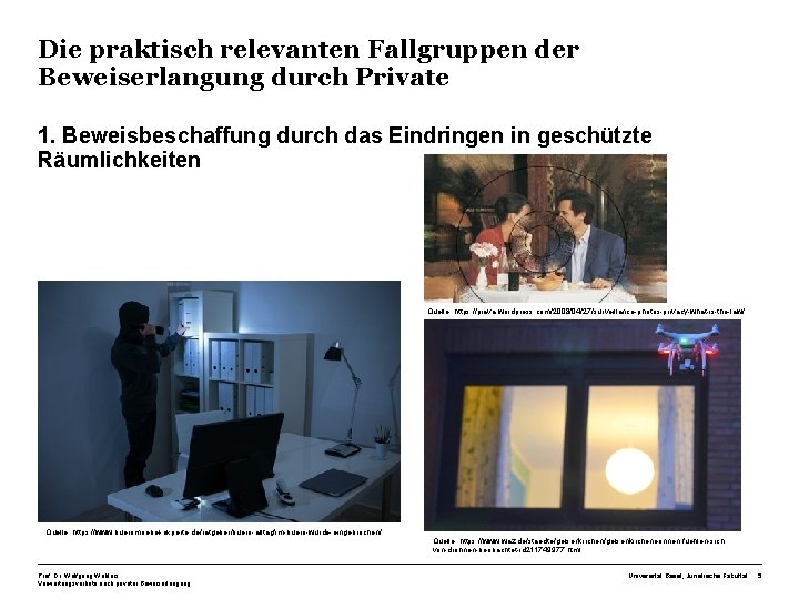 Die praktisch relevanten Fallgruppen der Beweiserlangung durch Private 1. Beweisbeschaffung durch das Eindringen in Die praktisch relevanten Fallgruppen der Beweiserlangung durch Private 1. Beweisbeschaffung durch das Eindringen in