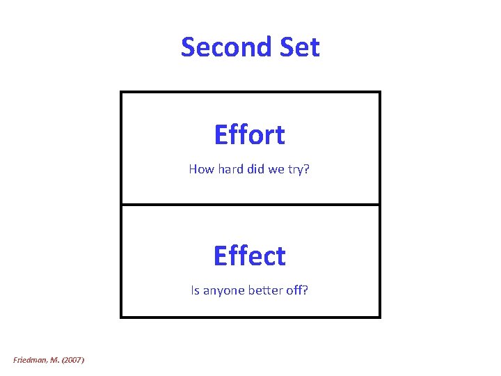 Second Set Effort How hard did we try? Effect Is anyone better off? Friedman,