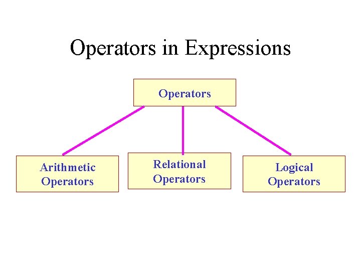 Operators in Expressions Operators Arithmetic Operators Relational Operators Logical Operators 