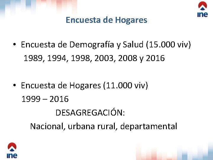 Encuesta de Hogares • Encuesta de Demografía y Salud (15. 000 viv) 1989, 1994,