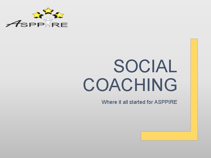 SOCIAL COACHING Where it all started for ASPPIRE 