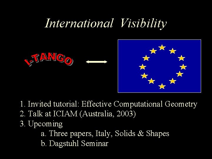 International Visibility 1. Invited tutorial: Effective Computational Geometry 2. Talk at ICIAM (Australia, 2003)