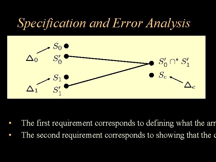 Specification and Error Analysis • • The first requirement corresponds to defining what the