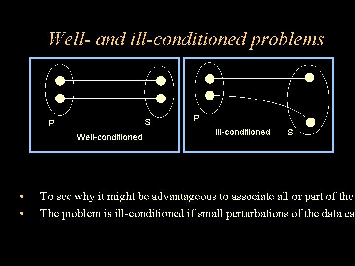 Well- and ill-conditioned problems S P Well-conditioned • • P Ill-conditioned S To see