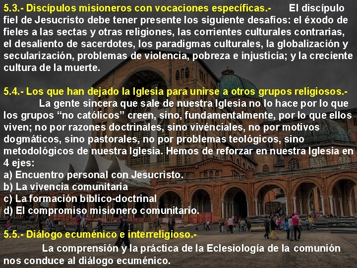 5. 3. - Discípulos misioneros con vocaciones específicas. El discípulo fiel de Jesucristo debe