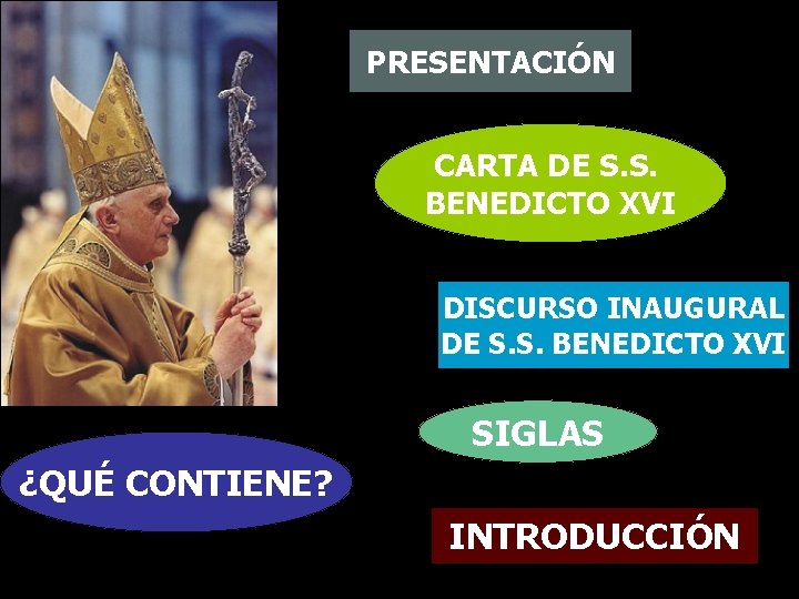 PRESENTACIÓN CARTA DE S. S. BENEDICTO XVI DISCURSO INAUGURAL DE S. S. BENEDICTO XVI