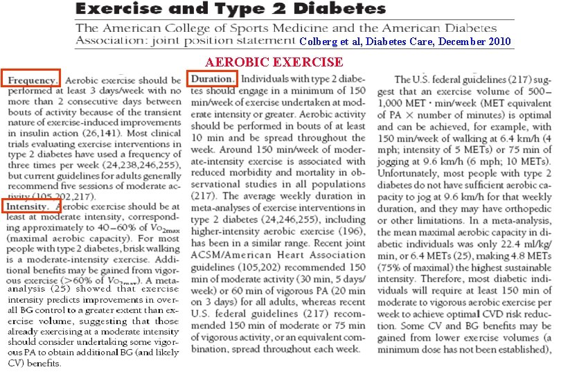 Colberg et al, Diabetes Care, December 2010 AEROBIC EXERCISE 