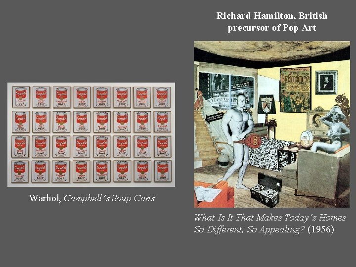 Richard Hamilton, British precursor of Pop Art Warhol, Campbell’s Soup Cans What Is It