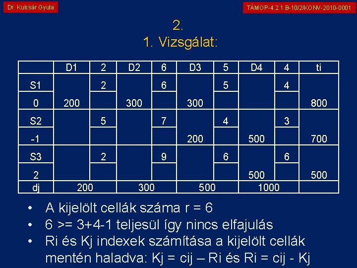 Dr. Kulcsár Gyula TÁMOP-4. 2. 1. B-10/2/KONV-2010 -0001 2. 1. Vizsgálat: D 1 S