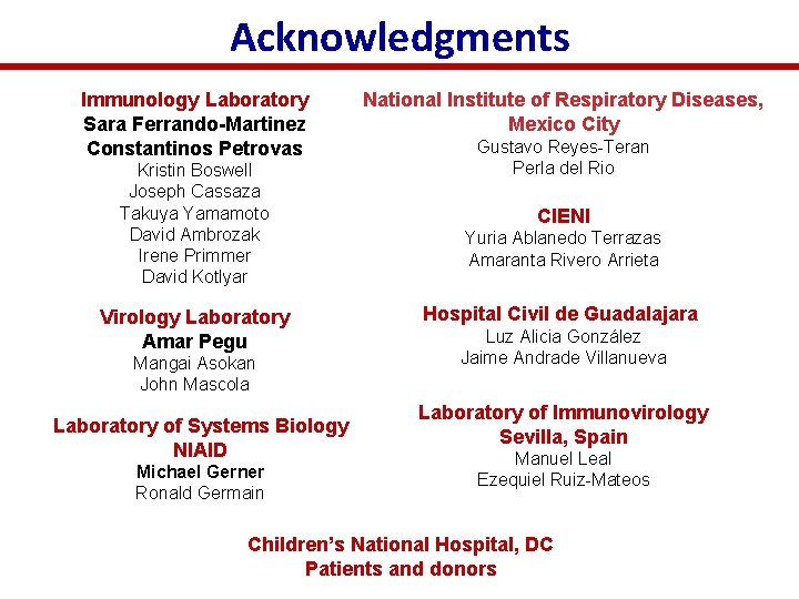 Acknowledgments Immunology Laboratory Sara Ferrando-Martinez Constantinos Petrovas Kristin Boswell Joseph Cassaza Takuya Yamamoto David