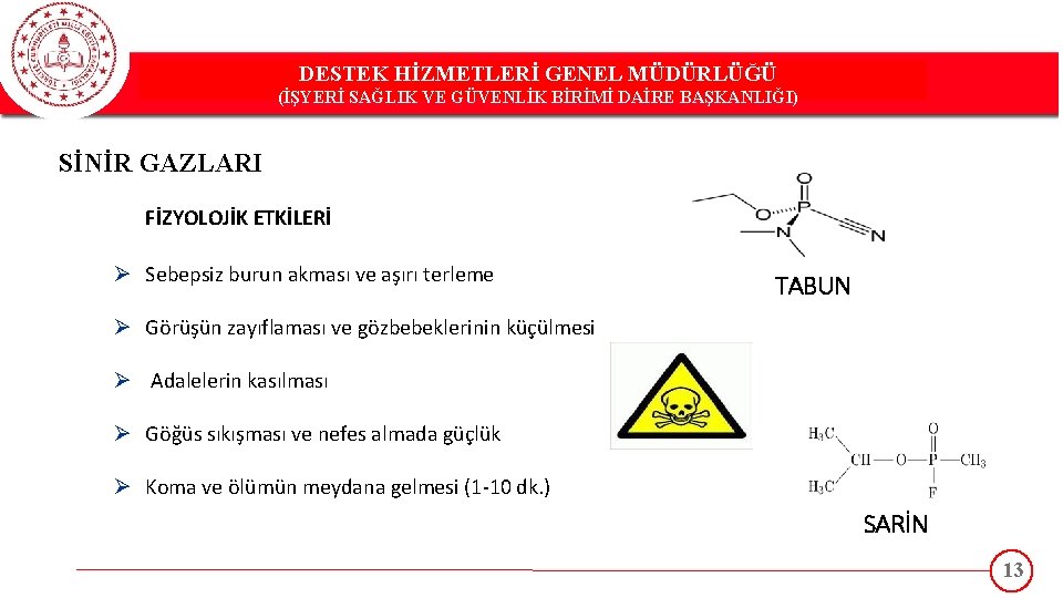 DESTEK HİZMETLERİ GENEL MÜDÜRLÜĞÜ DESTEK(İŞYERİ HİZMETLERİ GENEL MÜDÜRLÜĞÜ SAĞLIK VE GÜVENLİK BİRİMİ DAİRE BAŞKANLIĞI)