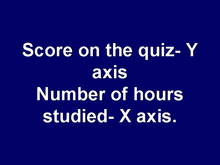 Score on the quiz- Y axis Number of hours studied- X axis. 