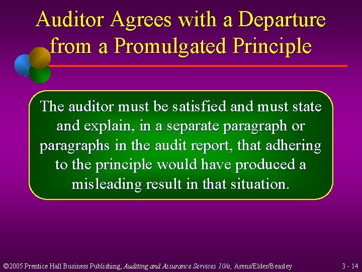 Auditor Agrees with a Departure from a Promulgated Principle The auditor must be satisfied