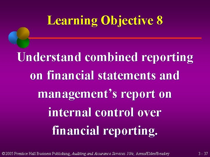 Learning Objective 8 Understand combined reporting on financial statements and management’s report on internal